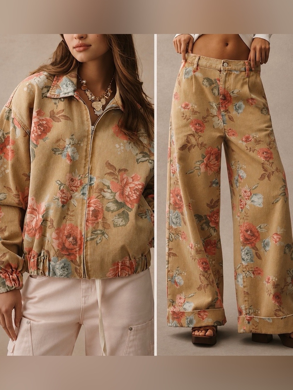 NWT Anthropologie Pilcro Floral Denim Matching Set |Jacket Small + Jeans 28